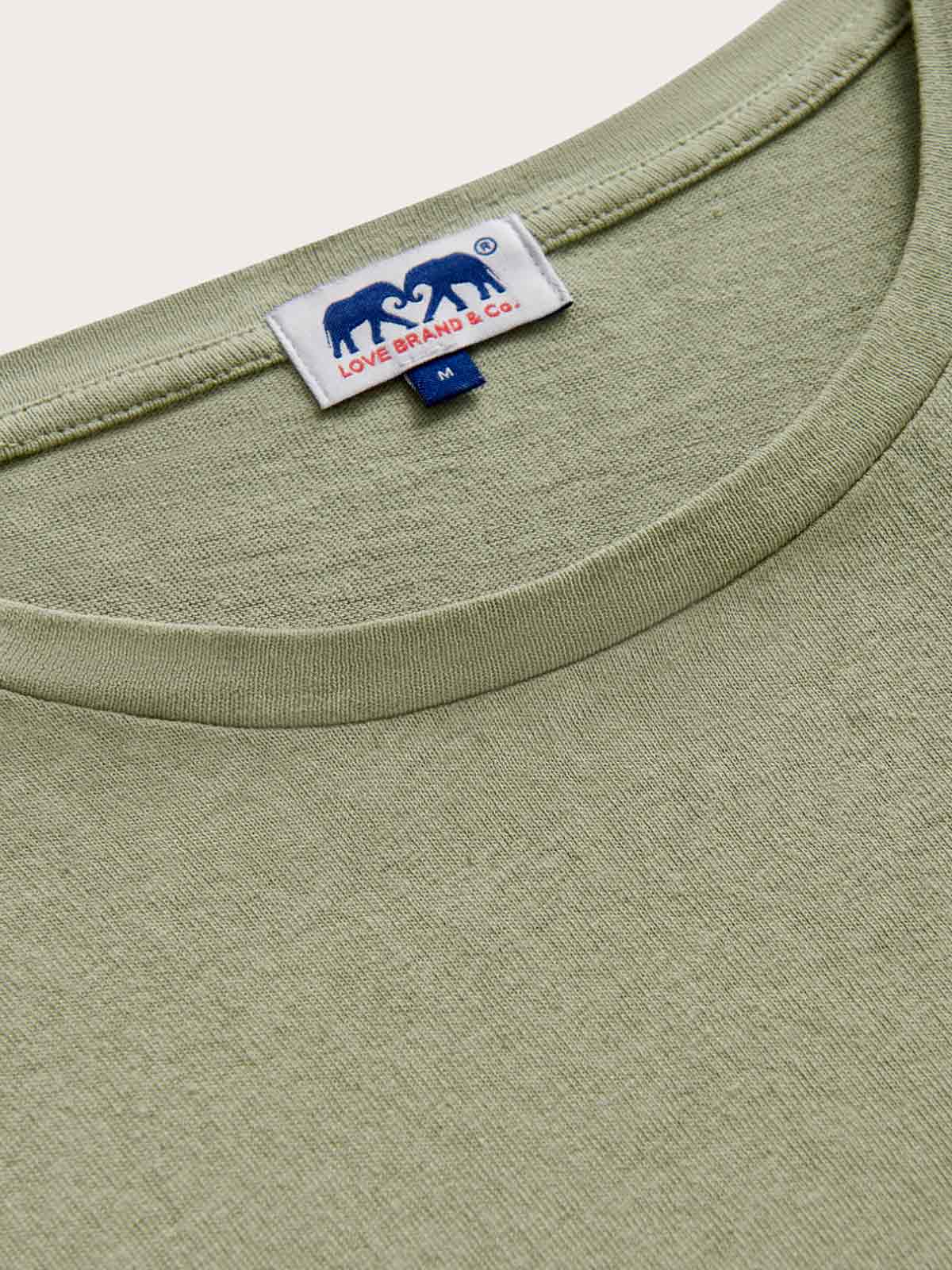 collar view of men's green t-shirt