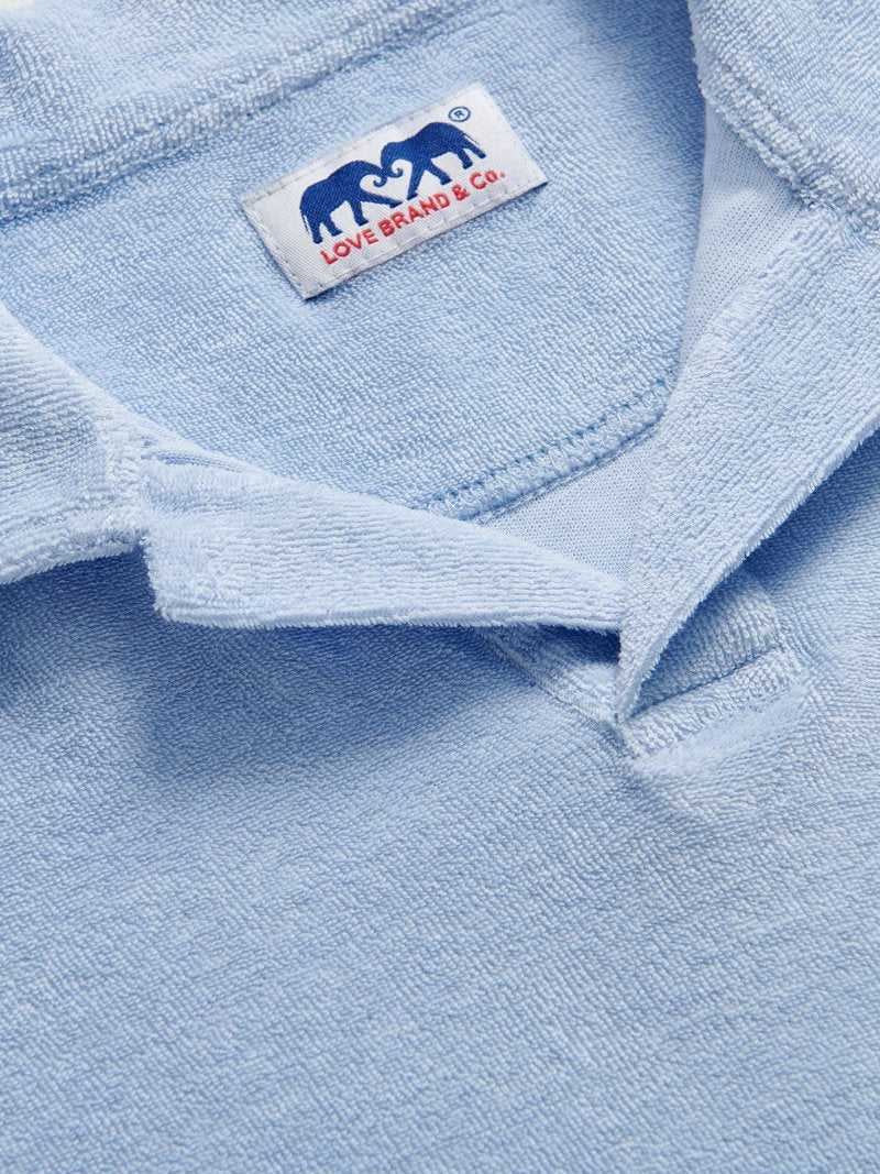 Close-up view of Kids Sky Blue Powell Terry Polo.