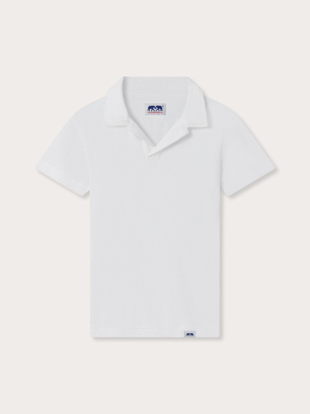Front view of Kids White Powell Terry Polo shirt.