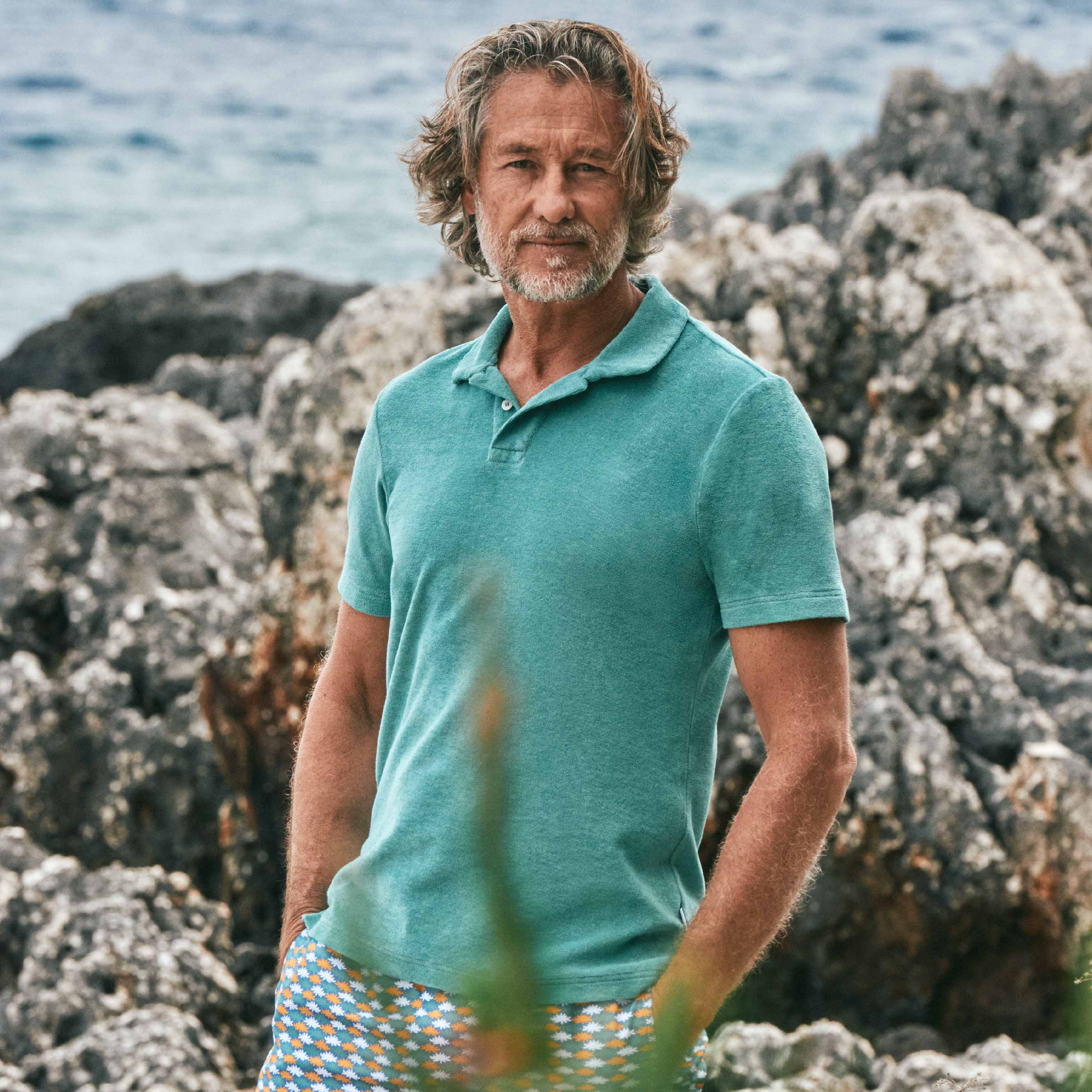 mens green terry towelling shirt