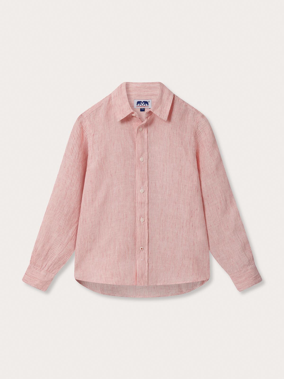 Boys Red Lines Abaco Linen Shirt with thin red stripes and button-down front.
