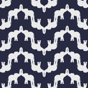 White elephant pattern on a navy blue background