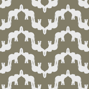 Pattern of white elephants on a green background