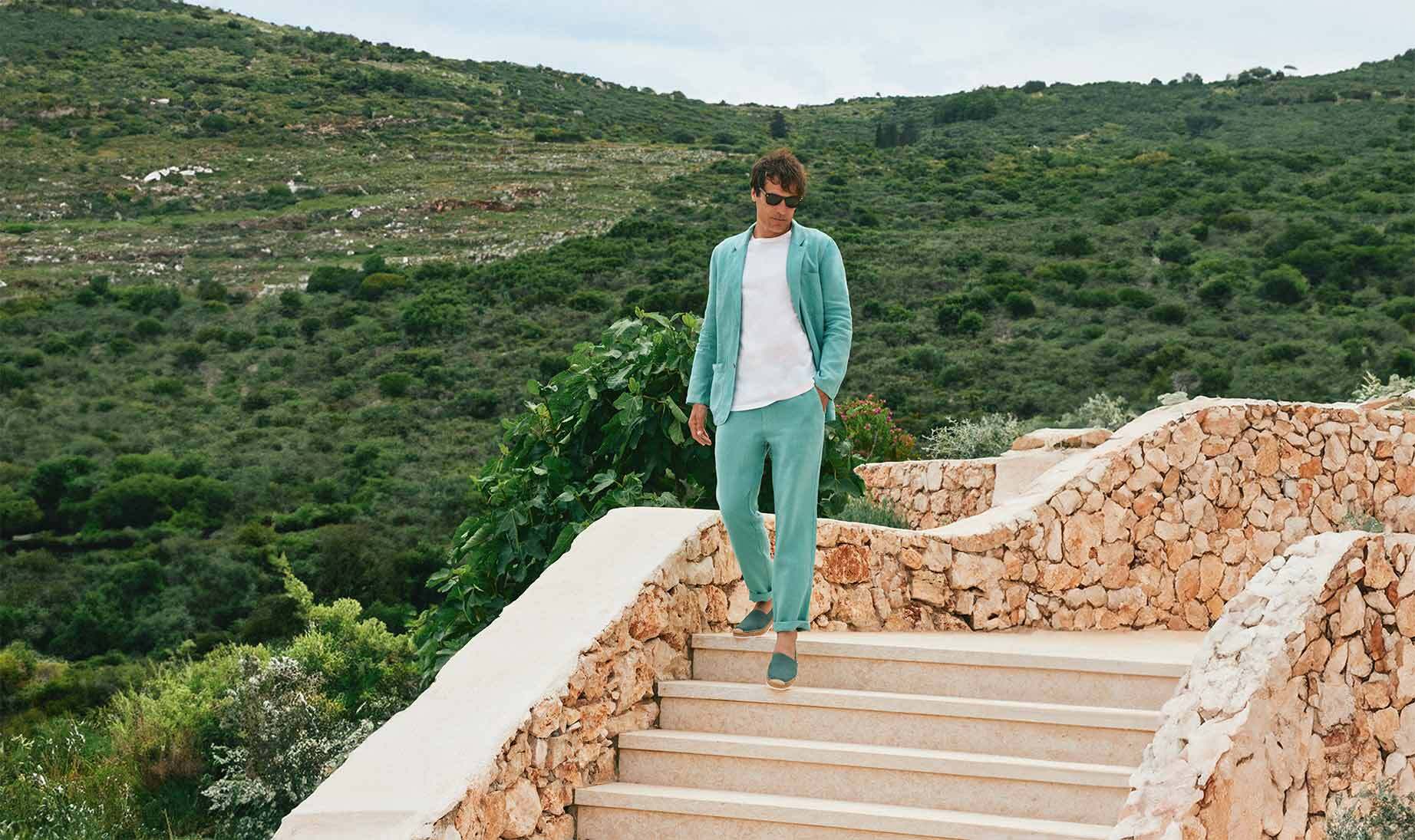 mens green linen jacket