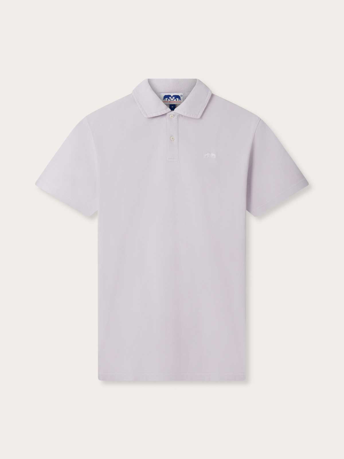 Front view of Men's Lavender Pensacola Polo Shirt. Purple polo shirt for men by Love Brand crafted from 100% organic cotton.
