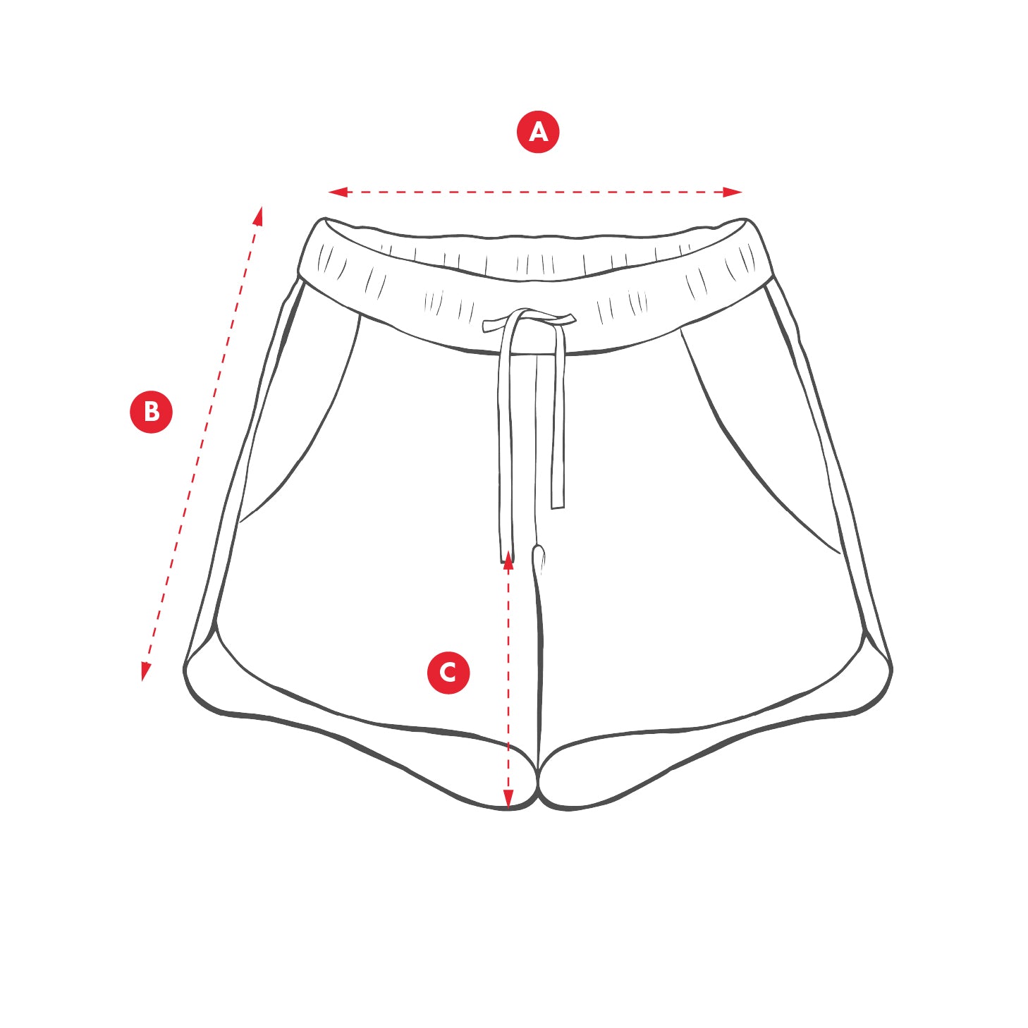Measurement chart for women's shorts with labeled points