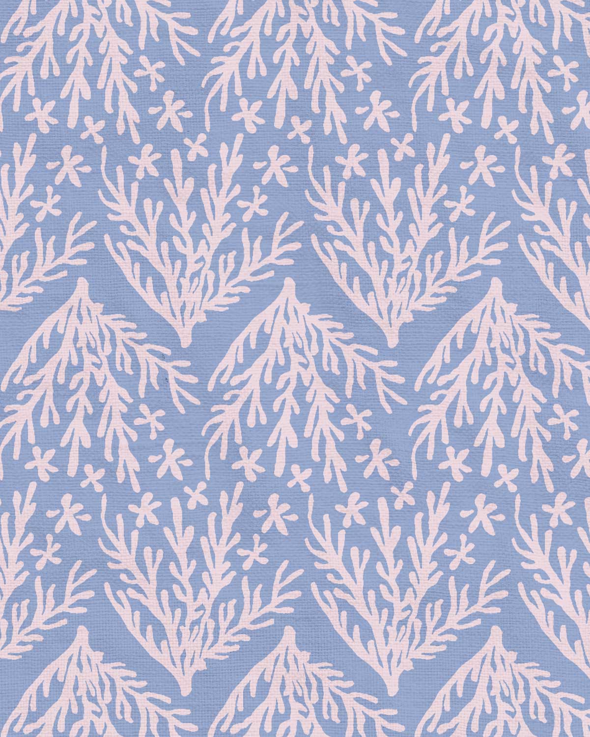 Pattern of white coral-like shapes on a blue background