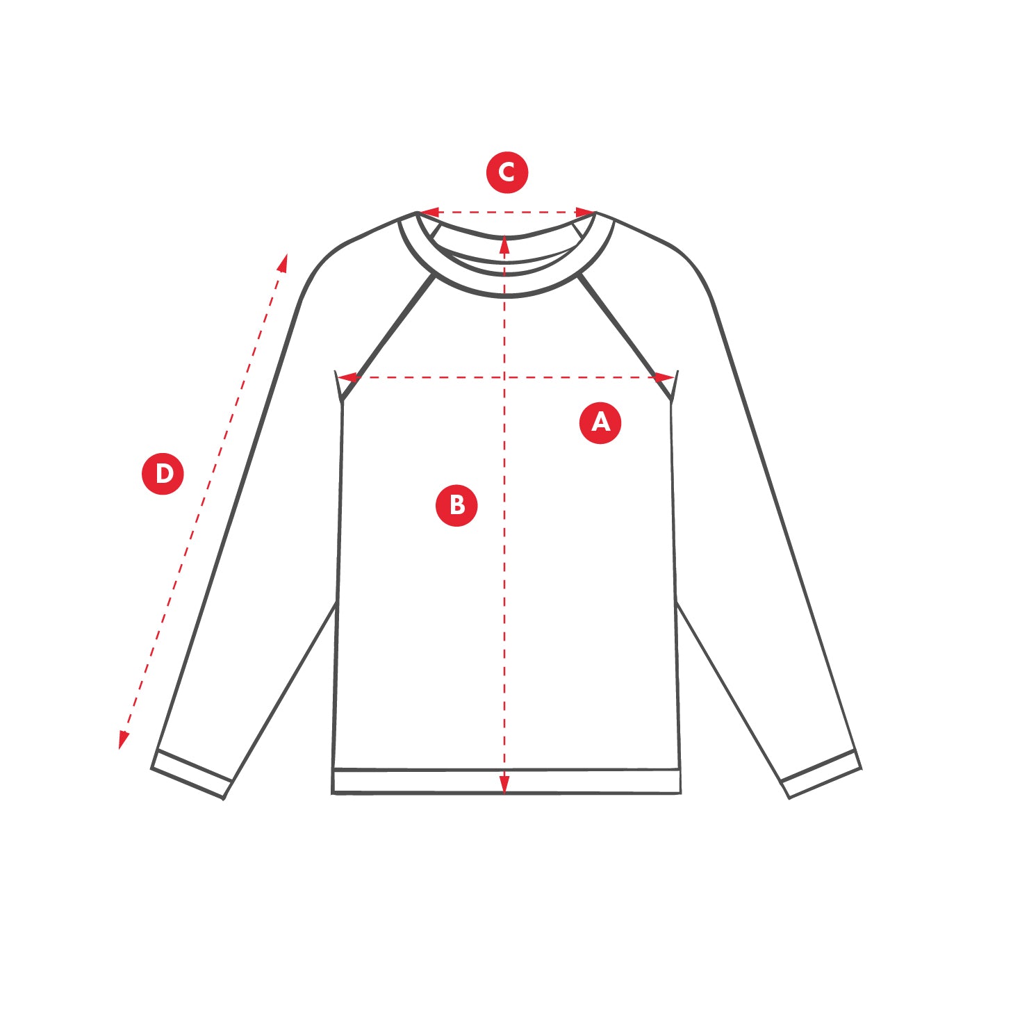 Measurement chart for kids rash vest with labeled points 