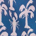 Pattern of lobsters and palm trees on a blue background